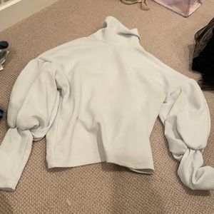 SHEIN xs white puff sleeve long waffle top